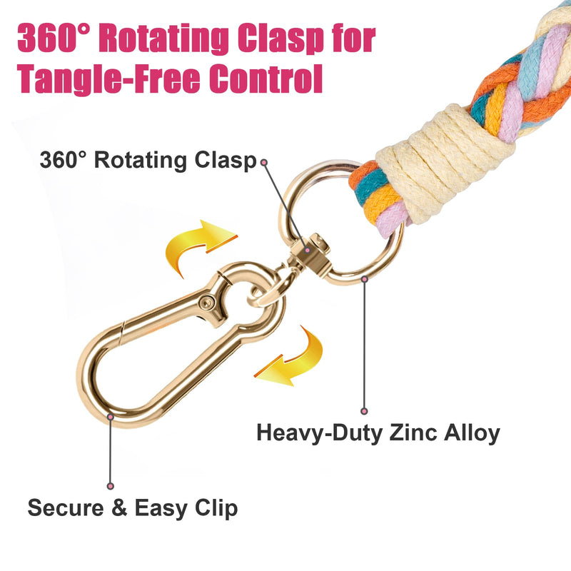Handmade 5ft Braided Cotton Dog Leash with Unique Floral Handle, Durable and Stylish, Ideal for Small to Large Dogs,Rainbow Mix Fiesta Twist - PawsPlanet Australia
