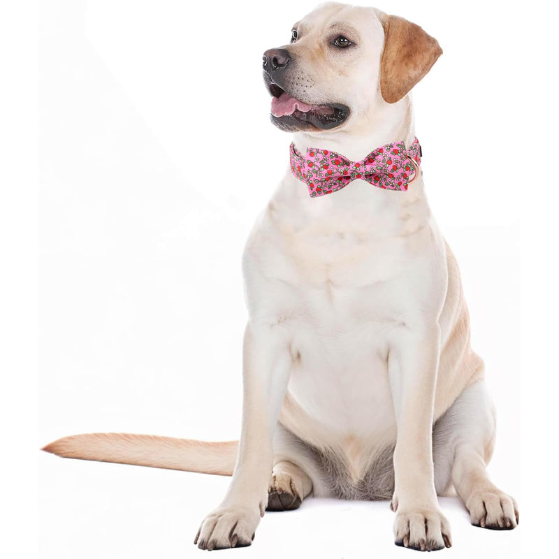 Unique style paws Summer Dog Collar With Bow Tie Strawberry Puppy Collars Harnesses & Leads For Dogs Uk Pink Soft Adjustable Cute Flower Comfortable Collars Pet Gift For Small Medium Large Dogs XL Pink Strawberry