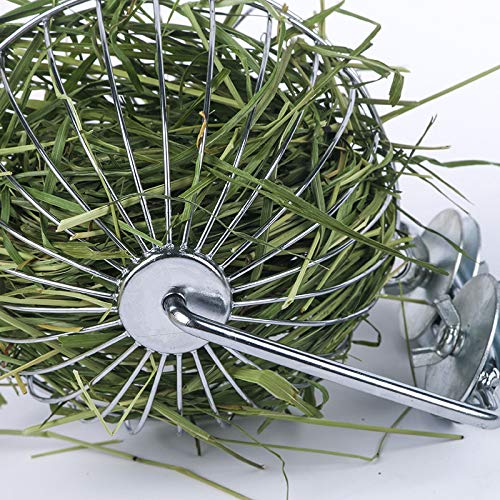 Wontee Rabbit Hay Ball Stainless Steel Hanging Feed Dispenser for Bunny Hamster Guinea Pig Rat Chinchilla B: 5.11inch Silver - PawsPlanet Australia