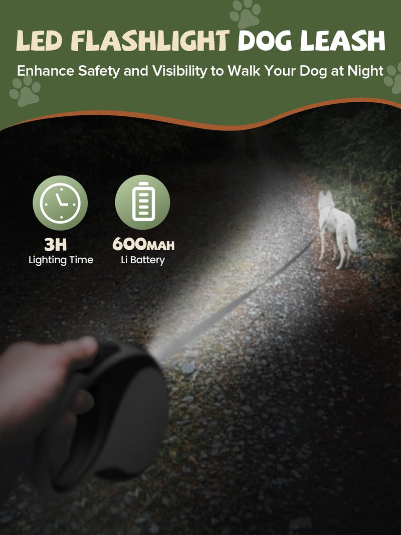 Retractable Dog Leash with Led Light, Douexio 16ft Heavy Duty Dog Leash Retractable for Medium Large Dogs Up to 110lbs,360° Tangle-Free, One-Button Control, High Strength Hook (White, 66-110lbs) White - PawsPlanet Australia