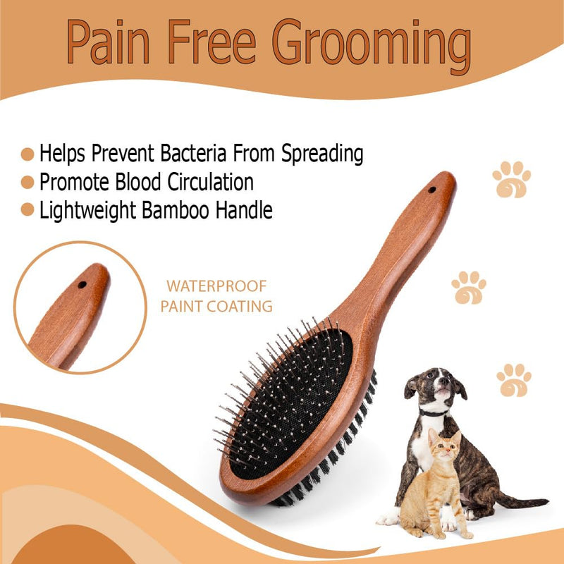 Double-Sided Pet Slicker Brush for Dogs and Cats - Professional Grooming Comb with Pins and Bristles - Ideal for Long and Short Hair - Shedding and Tangle Removal - Durable and Gentle Brush - PawsPlanet Australia