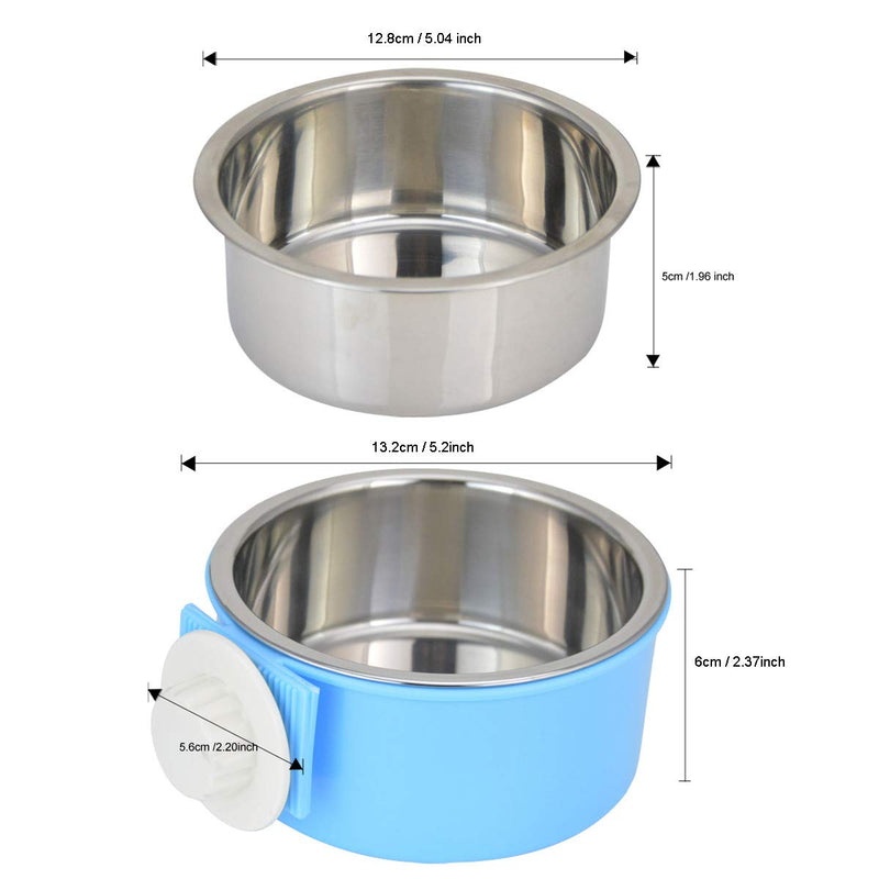 Crate Dog Bowl Removable Stainless Steel Water Food Feeder Bowls Cage Coop Cup for Cat Puppy Bird Pets Small Blue