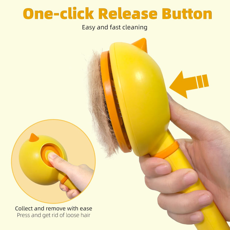 Cat Brush for Shedding, Self-Cleaning Slicker Brush for Indoor Cats, Gently Remove Loose Fur, Pet Grooming Massage Deshedding Tool, Suits Long & Short Haried Cats and Dogs Yellow+Orange