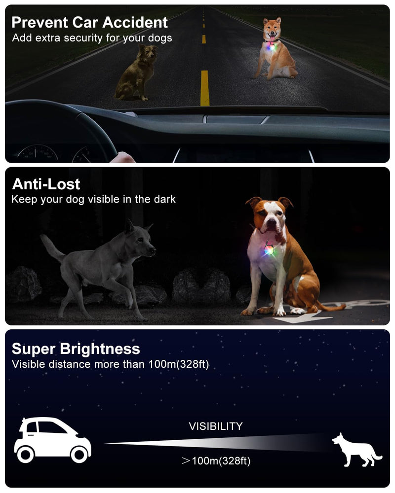 2 Pack Dog Collar Light, Rechargeable Dog Lights for Night Walking Clip On, 4 Modes Waterproof LED Collar Charm for Nighttime Running, Cycling, Pet Camping Essentials (Black) Matte Black - PawsPlanet Australia