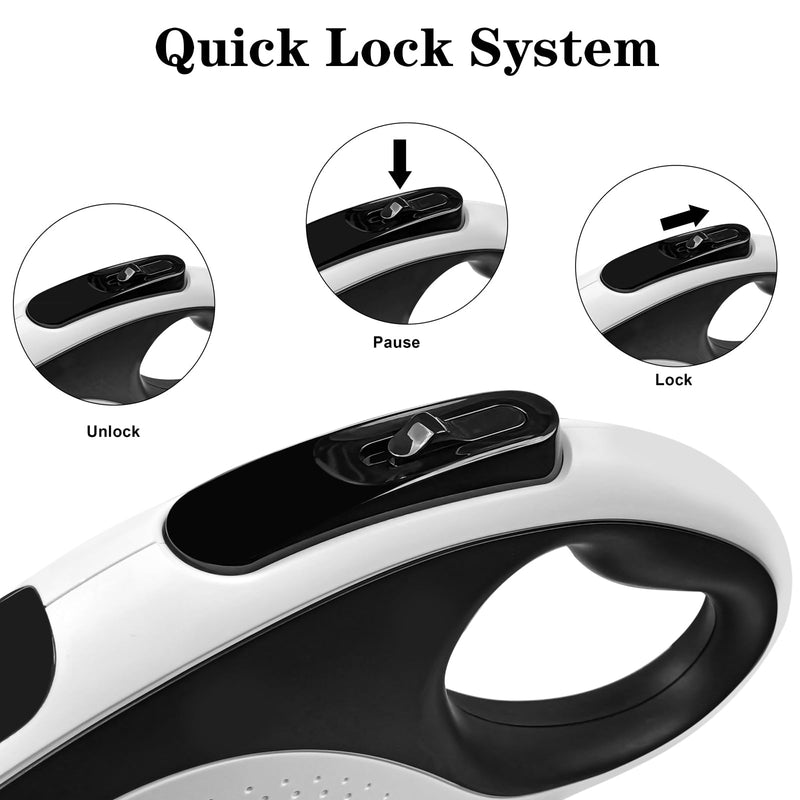 Retractable Dog Leash with Waste Bag Dispenser and Flashlight, 26ft Dog Leash for Small Medium and Large Dogs up to 110lbs, One Button Break & Lock,360°Tangle Free, Soft Anti Slip Grip,White 26ft-white - PawsPlanet Australia