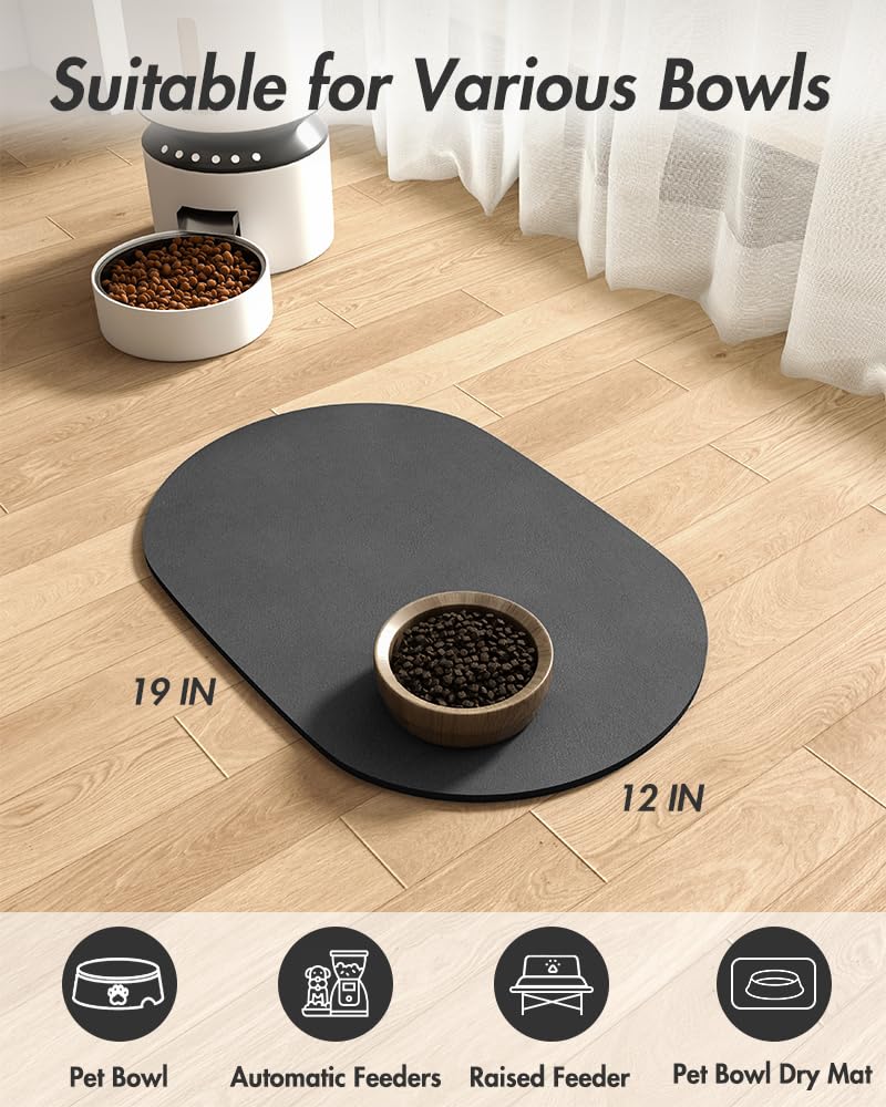 Absorbent Dog Food Mat-Dog Mat for Food and Water Bowl, Quick Dry Pet Food Mat, No Stains Dog Feeding mat, Dog Accessories Pet Supplies Mat-Dog Water Bowl Mat for Messy Drinkers 12"X19" DARKGREY - PawsPlanet Australia