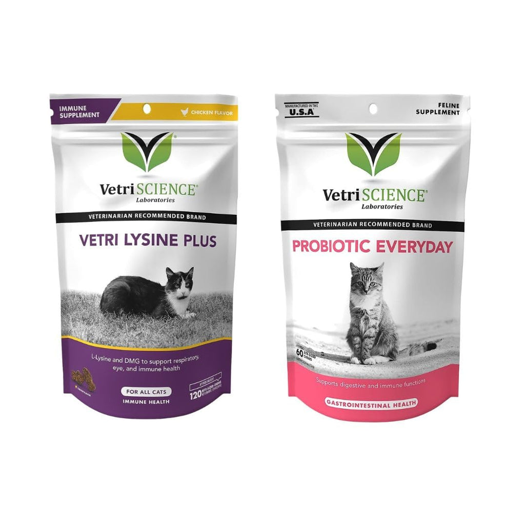 VetriScience Vetri Lysine Plus, Immune and Respiratory Support for Cats, 120 Chews & Probiotic Everyday for Cats, Digestive Support Supplement, 60 Chews