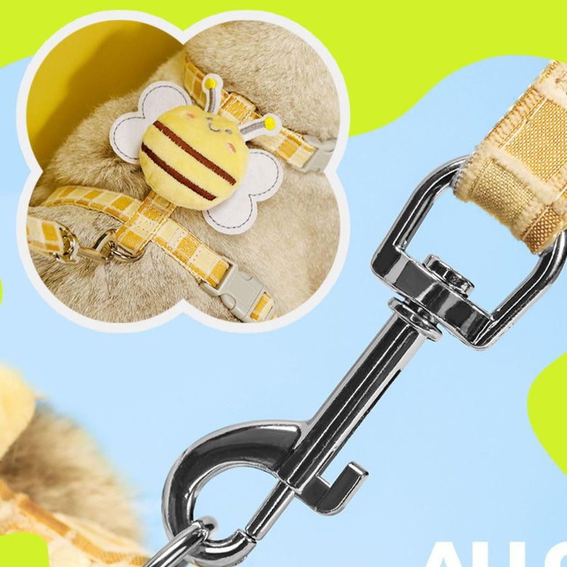 Cat Harness & Leash Set, Cats Escape Proof - Adjustable Kitten Harness for Large Small Cats, Cute Bee Plaid Lightweight Soft Petsafe Harness (Yellow Plaid Bee, M (for 7.0-16.5lb)) M (for 7.0-16.5lb) Yellow Plaid Bee - PawsPlanet Australia