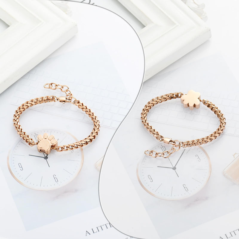XSMZB Cremation Bracelet for Ashes - Paw Print Cremation Jewelry Pet Dog Cat Stainless Steel Keepsake Memorial Urn Bangle A-Rose Gold