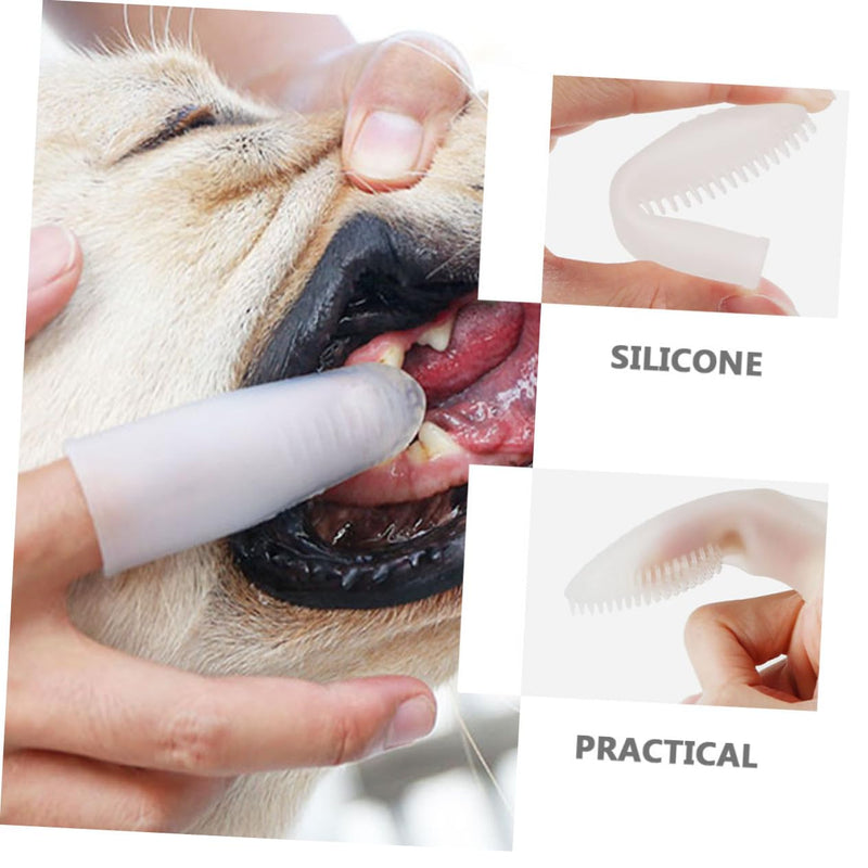 TOYANDONA Dog Toothbrush and Finger Protection Toothbrush Made of Food-Grade Silicone Transparent White Compact and Lightweight for Puppies Dogs and Cats for Oral Care