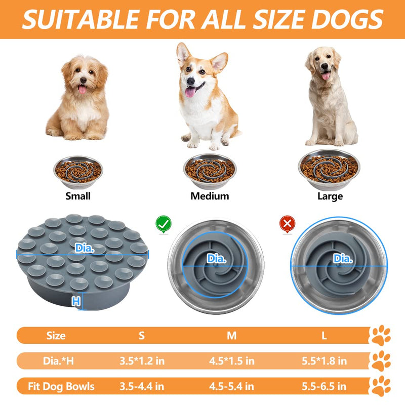 Slow Feeder Dog Bowls Insert, Animire Soft Silicone Slow Eating Dog Food Bowl for Small, Medium and Large Dogs, Compatible with Regular and Elevated Dog Bowls Grey - PawsPlanet Australia