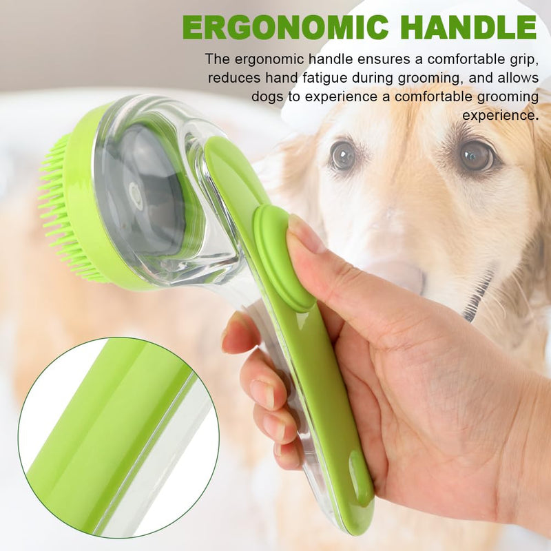 Pet Bath Brush, 2 in 1 Dog Bath Brush with Built-in Shampoo Dispenser, Pet Wash Brush with Double Head Toothbrush, Grooming Massage Brush for Dogs & Cats Green - PawsPlanet Australia