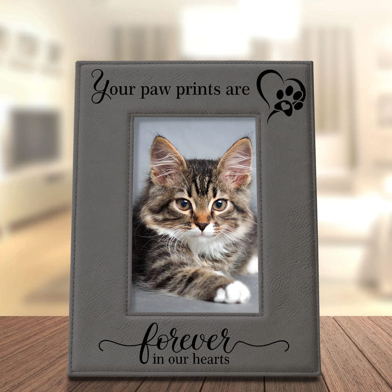 KATE POSH - Your Paw Prints are Forever in our Hearts. Engraved Leather Picture Frame. Memorial Pet Gift, Loss of Dog and Cat, Pet sympathy gift, In memory of (4" x 6" Vertical) 4" x 6" Vertical - PawsPlanet Australia