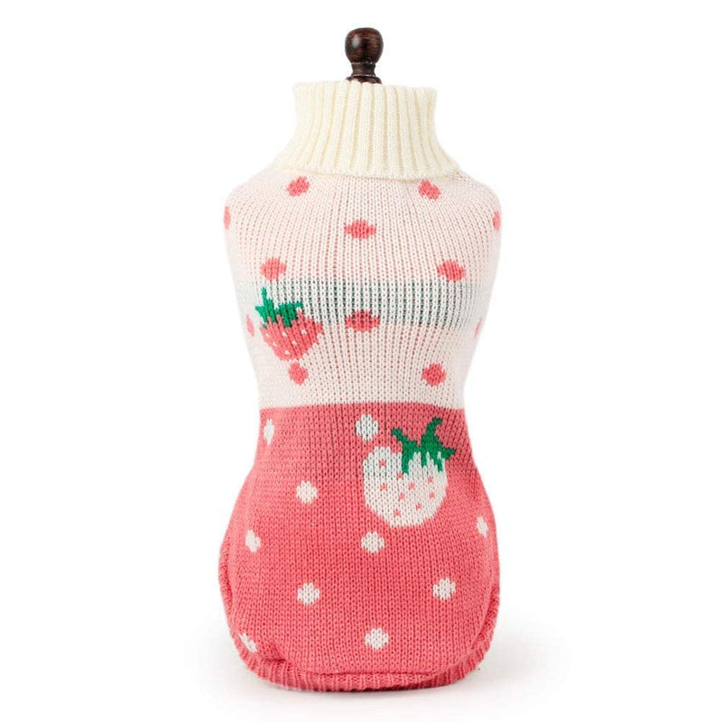 CHBORCHICEN Pet Dog Sweaters Classic Knitwear Turtleneck Winter Warm Puppy Clothing Cute Strawberry and Heart Doggie Sweater (Pink, Small) Pink - PawsPlanet Australia
