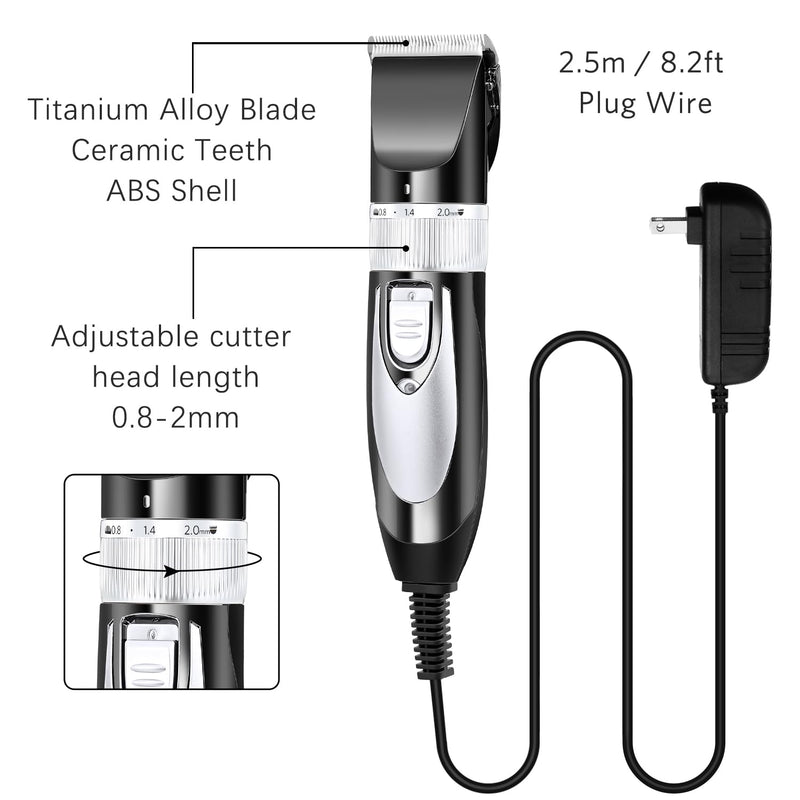 Mudder Electric Goat Clipper 12v High Power Dog Shaver Clipper for Grooming Low Noise Plug Pet Trimmer with 4 Guide Comb 1 Replacement Cutter Head 1 Cleaning Brush(Black)