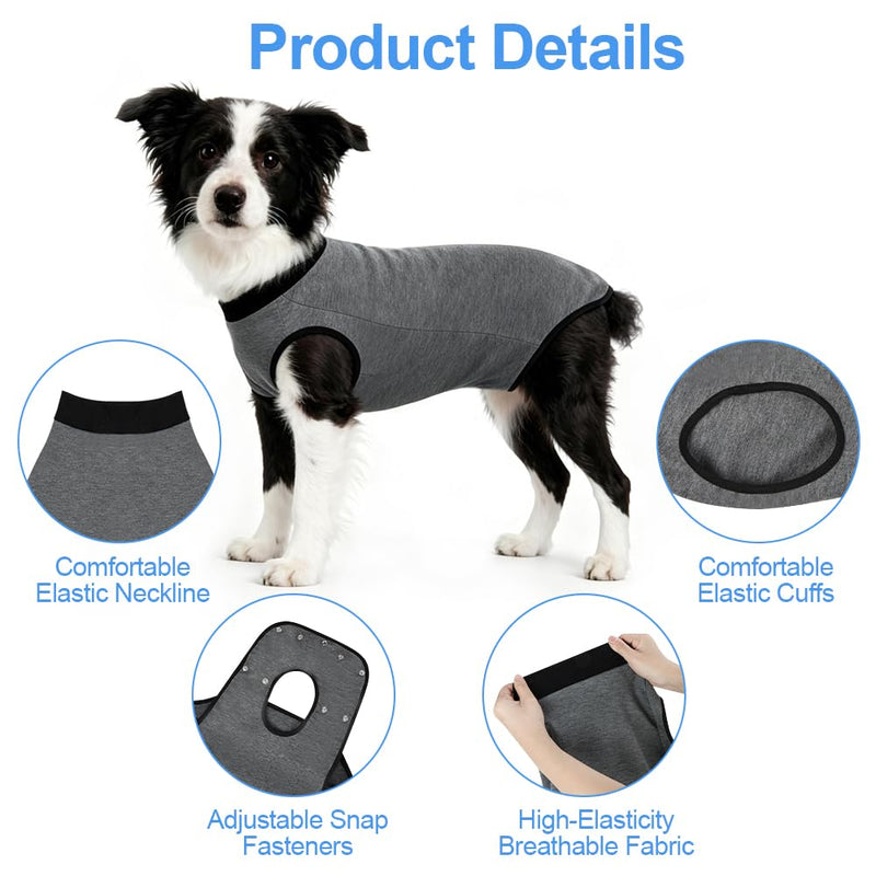 AUYAO Dog Recovery Suit Dog Surgery Bodysuit Anti-Licking Puppy Medical Surgical Suits Abdominal Wounds Protector Male Castration Onesie Post Op Dogs Surgery Shirt Pet Cone E-Collar Alternative(XL) XL Snap Fasteners Style-Gray