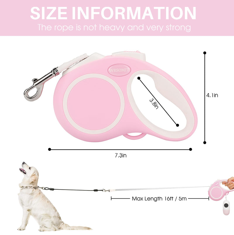 Upgraded Retractable Dog Leash with Chew Proof Cable and Poop Bag Dispenser, 16Ft Heavy Duty Dog Leash for Small Medium Large Dogs up to 120lbs, 360° No Tangle Pink - PawsPlanet Australia