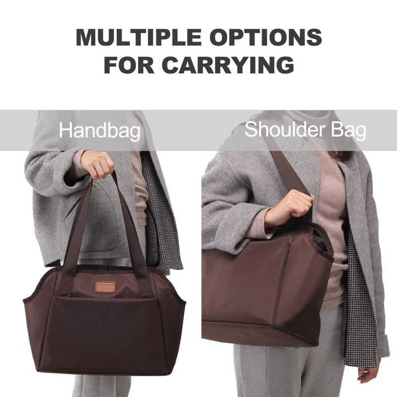 FDJASGY Dog Purse Carrier with Pocket and Safety Tether,Soft-Sided Small Dog Carrier for Small Medium Pet Outdoor Shopping Tote Bag Coffee