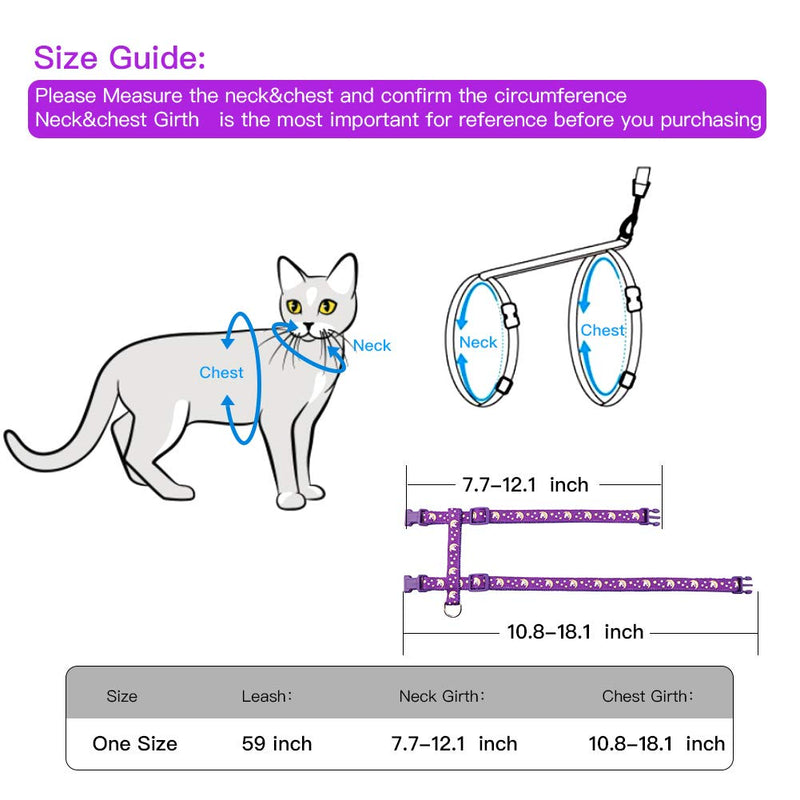 Cat Harness and Leash Set Gold Moons Soft Nylon Escape Proof Adjustable for Kittens Small Animals Glow in The Dark(Purple) Purple - PawsPlanet Australia