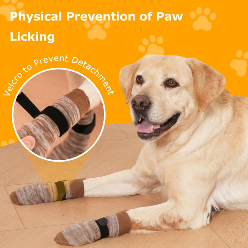 Dog Socks 12 Pack to Prevent Licking Paws, Anti Slip Dog Booties and Paw Protectors for Hardwood Floors Hot Pavement, Suitable for Small Medium Large Senior Dogs - Size Medium,Brown
