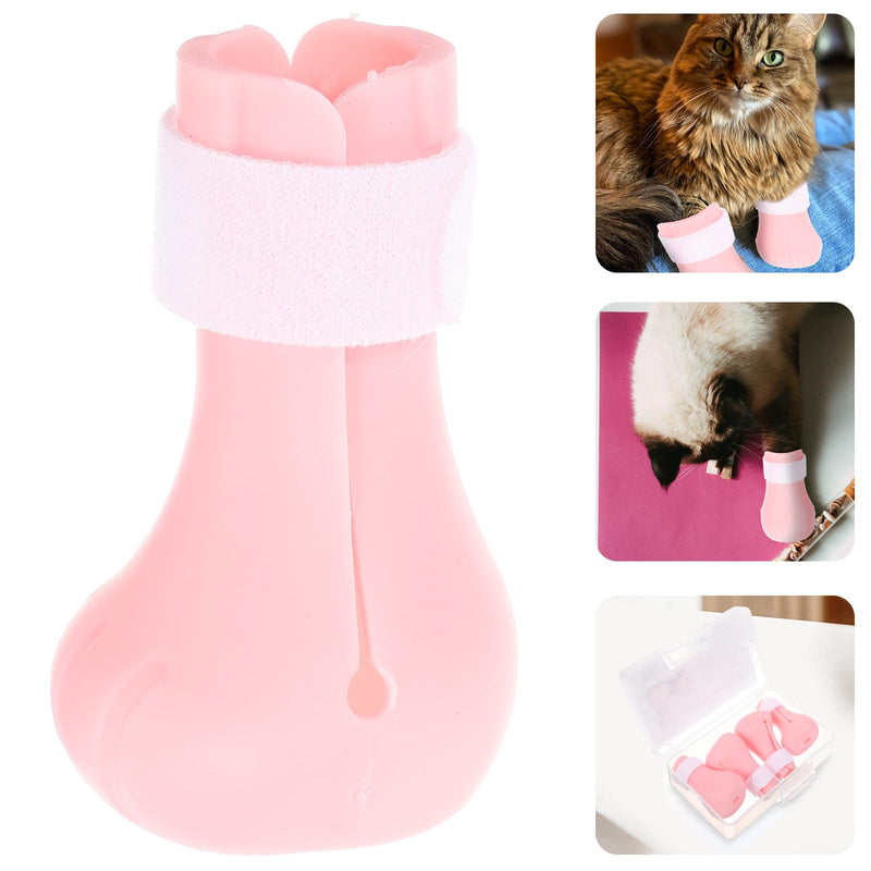 SHINEOFI 4-Pack Adjustable Silicone Cat Claw Protection Shoes, Washable Cat Shoes with Paw Protection for Bathing and Grooming, Pink Cat Paw Protectors
