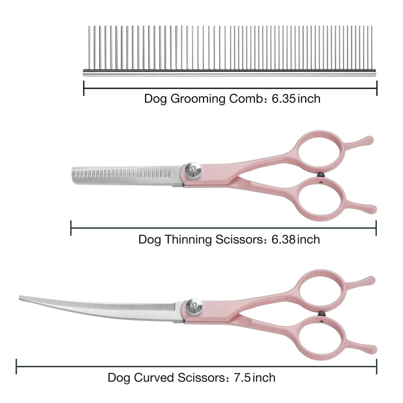 Professional Dog Grooming Scissors Set, 4 in 1 Dog Grooming Scissors Kit, Curved Dog Scissors Pet Thinning Shears, Pink Candy Pink - PawsPlanet Australia