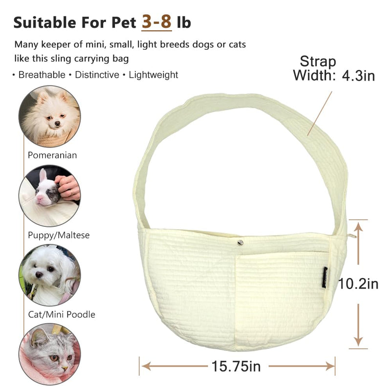 NATUYA Small Dog Carrier Sling Cat Sling,Adjustable Strap Hand Free Pet Puppy for Outdoor Traveling Subway (White, Canvas) white - PawsPlanet Australia