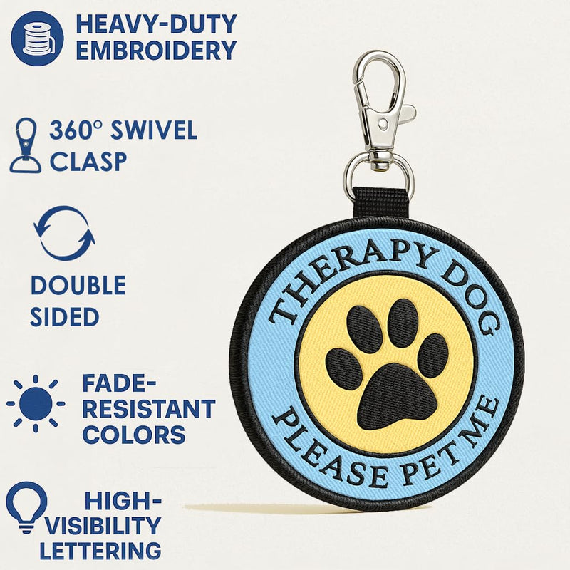 Therapy Dog ID Patch Tag - Double-Sided, Hangs from Therapy Dog Vest, Harness, or Leash - PawsPlanet Australia