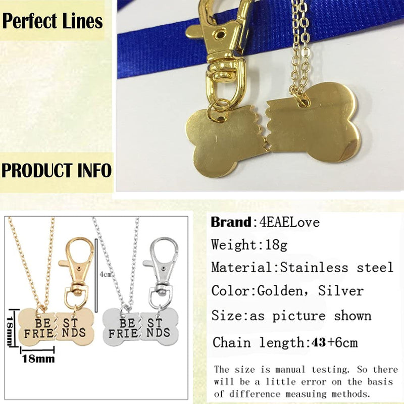 Personalized Custom Pet ID Tag Best Friend Bone Necklace Keychain Matching Bone BFF Engraved Collar Dog Cat Human Jewelry Set Pet Lover Gift Rose Gold Plated Stainless Steel Necklace&Keychain-No custom - PawsPlanet Australia