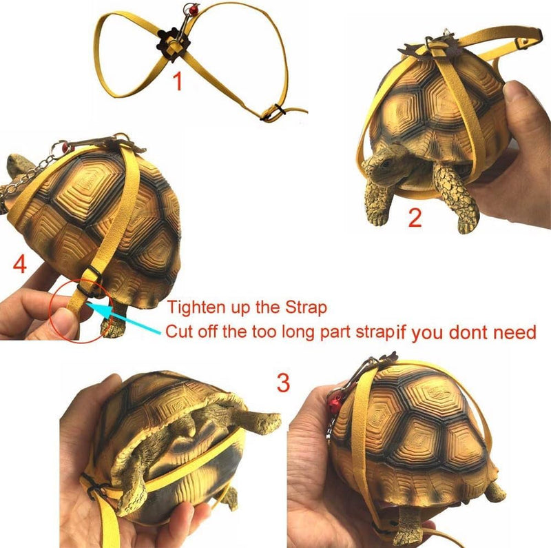 Adjustable Turtle Harness Leashes Soft Leather Harness Strap for Tortoise Pet Outdoor Walking Lead Control Rope Chest Collar Leash for Turtle Supplies (L,Yellow) L Yellow - PawsPlanet Australia
