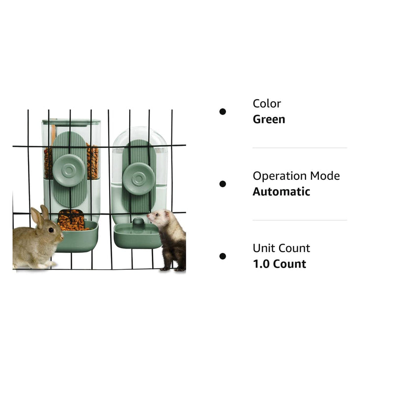 Hanging Automatic Food Water Dispenser,Gravity Rabbit Feeder Water Dispenser Set,Cage Cat Water Dispenser,Food Bowl for Bunny Guinea Pig Ferret Water Dispenser (Cage Grid Spacing Over 1.2'') Green - PawsPlanet Australia