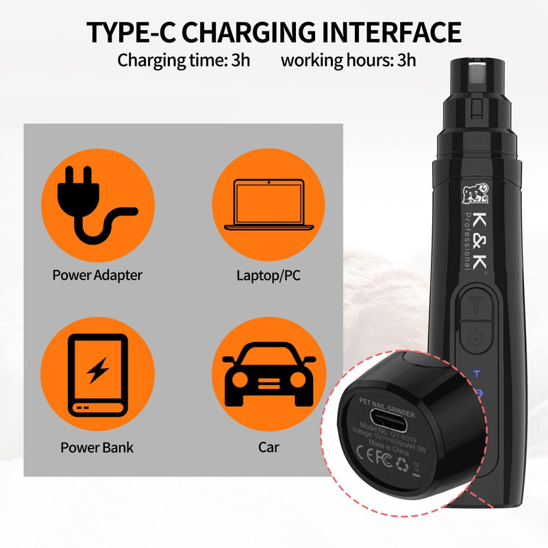 K&K Dog Nail Grinder, Professional Dual Speed Rechargeable Pet Nail Trimmer with LED Light, Painless Paws Nail Grinder for Dogs Claws, for Small Medium Large Cats & Dogs Visit The Store - PawsPlanet Australia