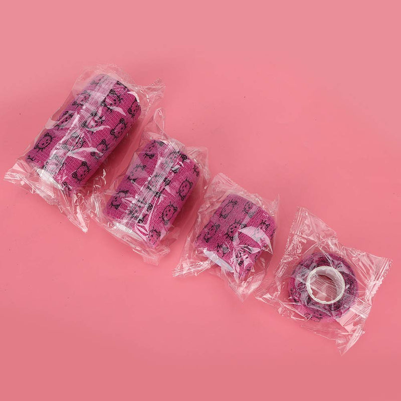 Haofy Dog Bandage, 4 Pieces, Cosmic Pet Bandage, Wrap Bandage, Soft, Self-Fixing, Breathable, Air Permeable, 5.9 x 5.9 cm, for Small Dogs, Hmostase, Green, Pink, Red, Yellow Rose Cat Face