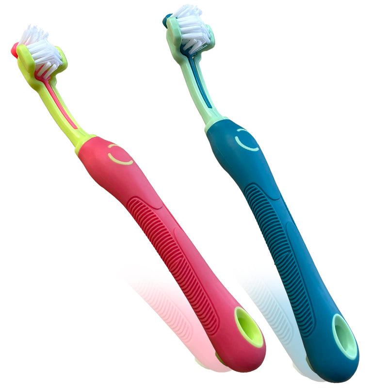 Dog Toothbrush, 2-Pack, Pink and Green, Battery Powered, Suitable for Most Dogs and Cats, Three-Sided Design for Easy Teeth Cleaning 2pcs Pink Green