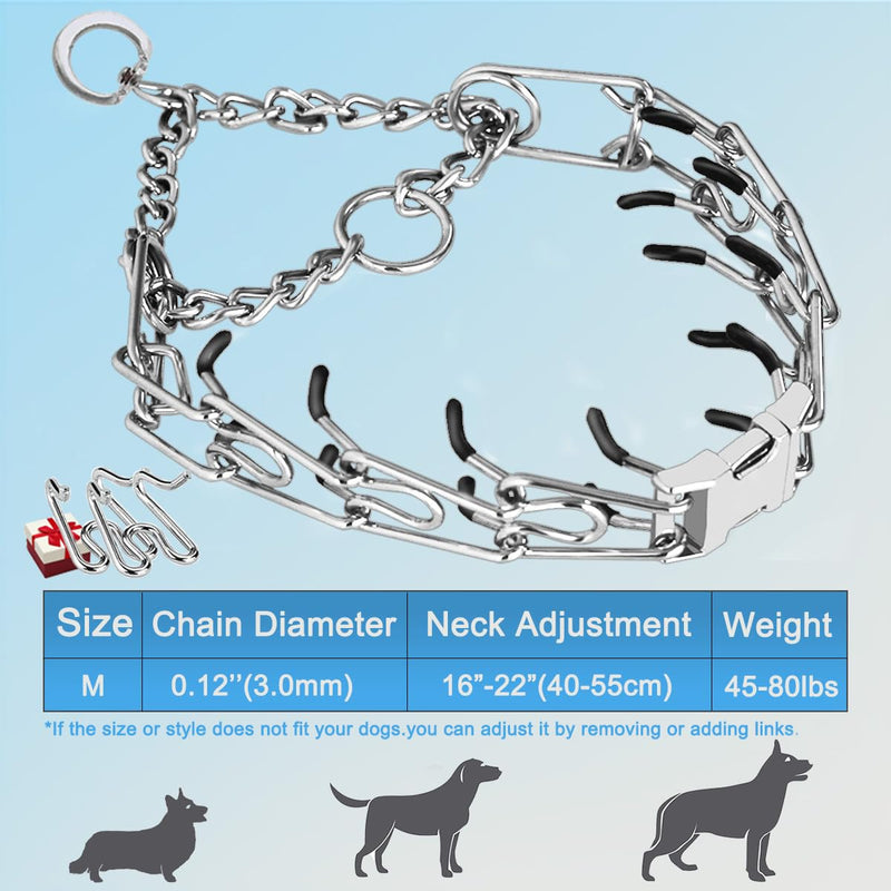 Safiman Classic Prong Training Collar for Dogs, Adjustable Dog Pinch Collar with Quick Release Buckle, No Pull Collar for Small Medium Large Dogs, Extra Link and Caps (M(16-22" Neck, 3.0mm)) M(16-23" Neck, 3.0mm)