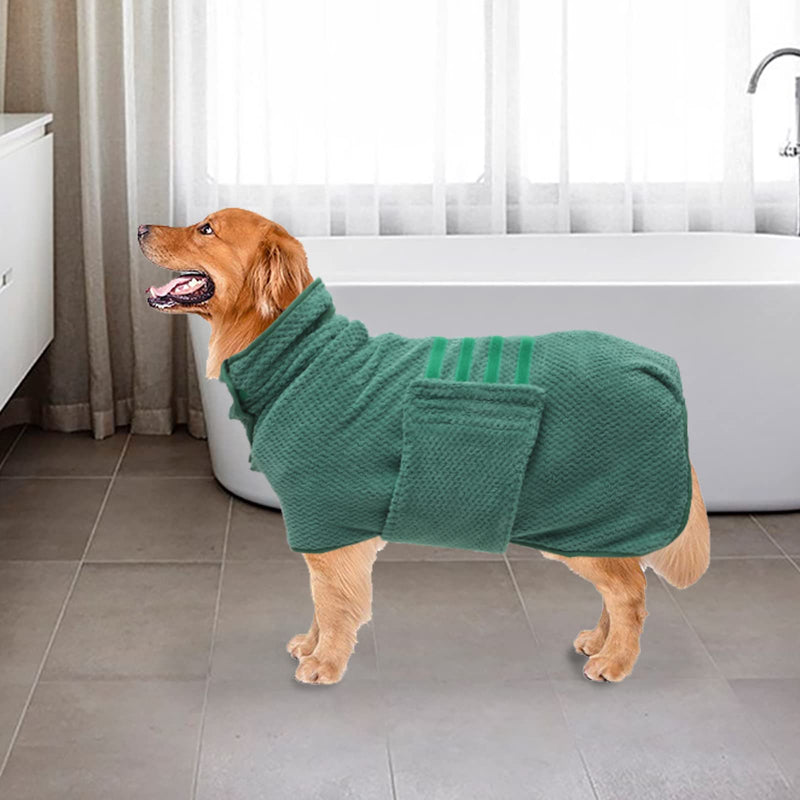 Geyecete Dog Bathrobe Towel Dog Drying Coat-Dry Fast Dog Bag-Pineapple grid Fast Drying Super Absorbent Pet Dog Cat Bath Robe Towel-Green-L Large Green(Pineapple grid)