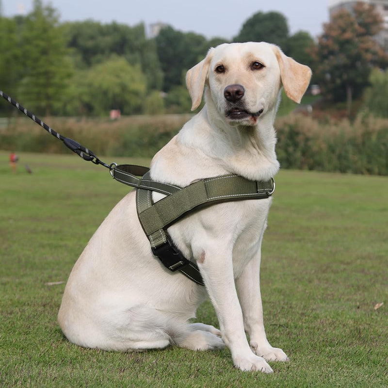 Heavy Duty Dog Harness Medium Sized Dog Adjustable Reflective Tactical Harness with Soft Padded Handl, Front Clip for Escape Proof and Easy Walking and Training, Green, M - PawsPlanet Australia
