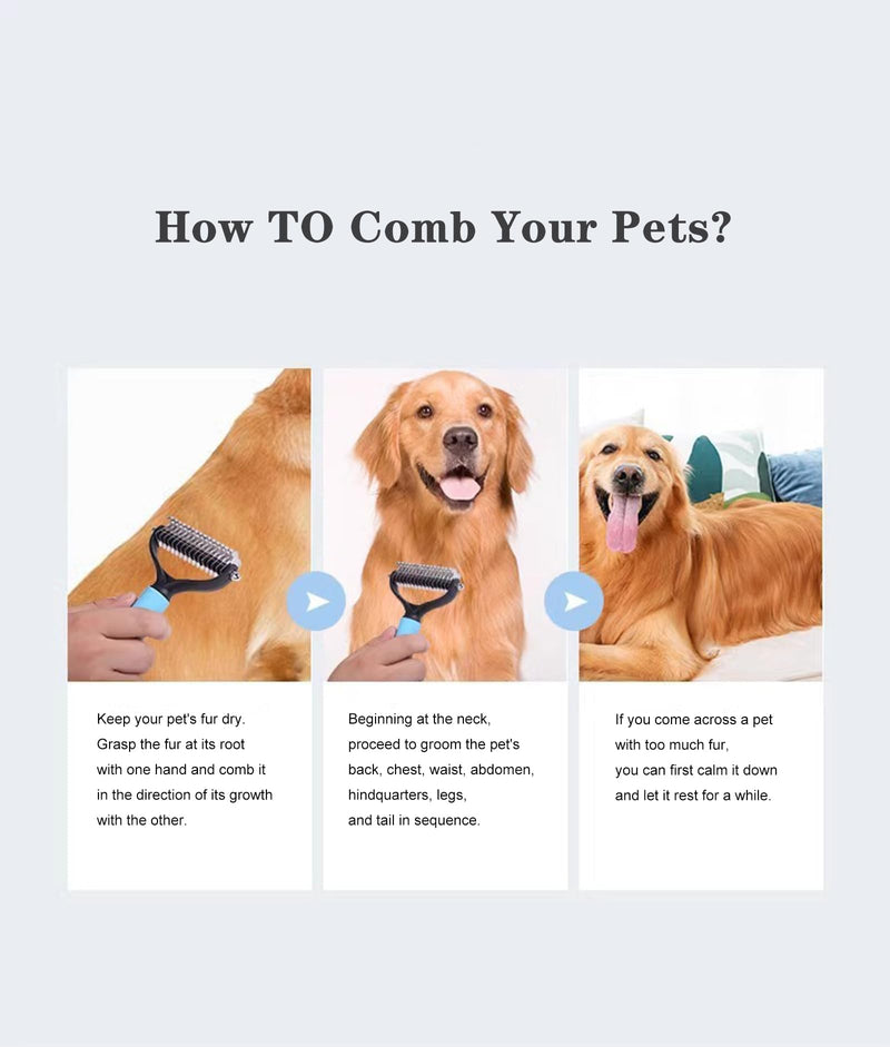 Double Sided Pet Dematting Comb - Effortless Detangling and Deshedding Tool for Dogs Cats, Tangle-Free Grooming with Blue Handle - PawsPlanet Australia