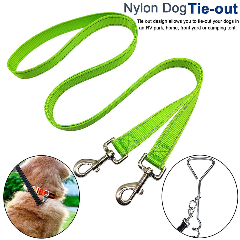 Tie Out Dog Leash, 6 FT Nylon Dog Tether 1" Wide Reflective Thick Lead Heavy Duty for Medium Large Dogs Indoor Outdoor Front Yard Camping (Green) 6ft x 1 in Green - PawsPlanet Australia