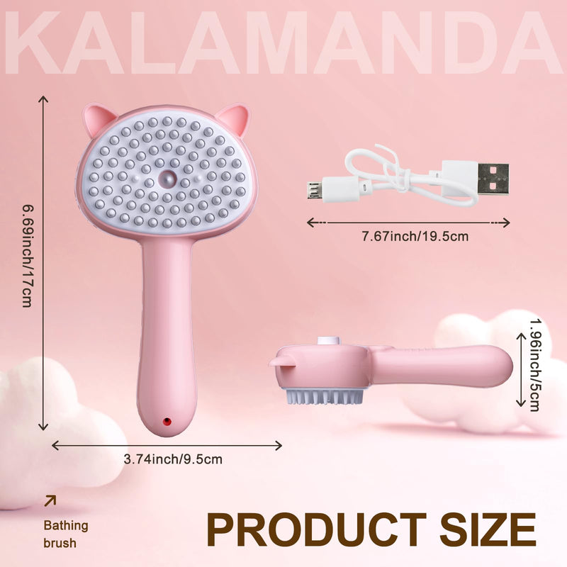 KALAMANDA Cat Steam Brush for Shedding, 4 in 1 Steamy Cat Brush with Handle, Rubber Pet Misting Brush with Release Button, Mist Dog Comb with Cleanser for Indoor Kittens Small Animals(Pink) - PawsPlanet Australia