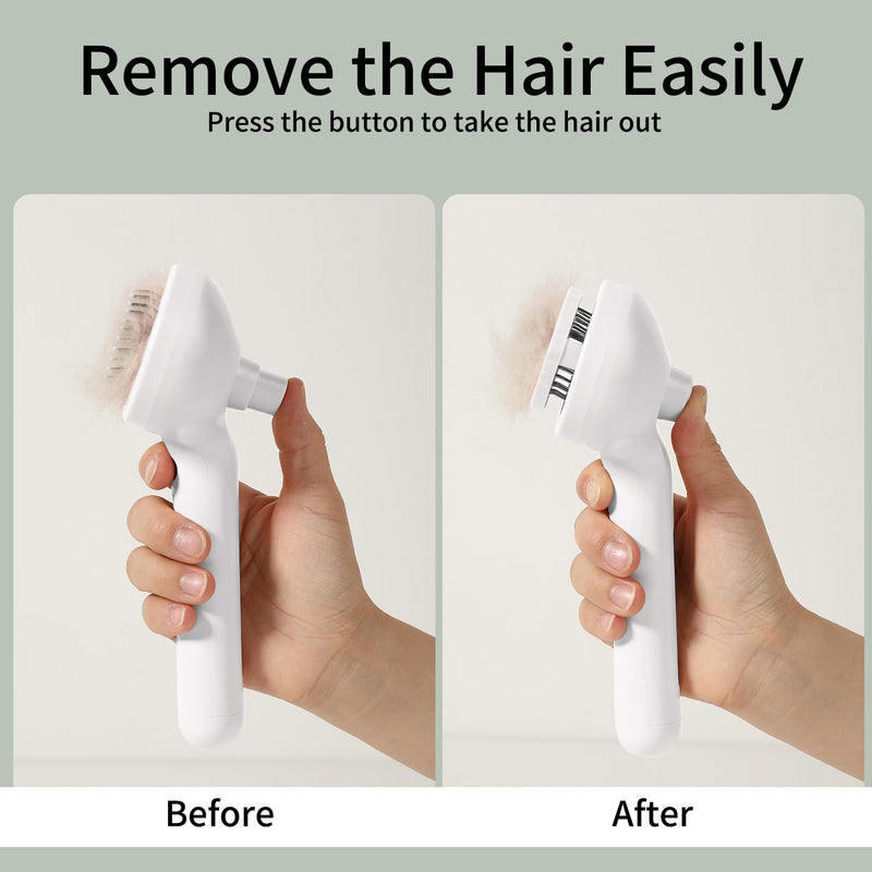 Steam Brush for Long Haired Pets - Self Cleaning Grooming Tool for Cats and Dogs to Reduce Shedding, Static and Flying Fur, White - PawsPlanet Australia