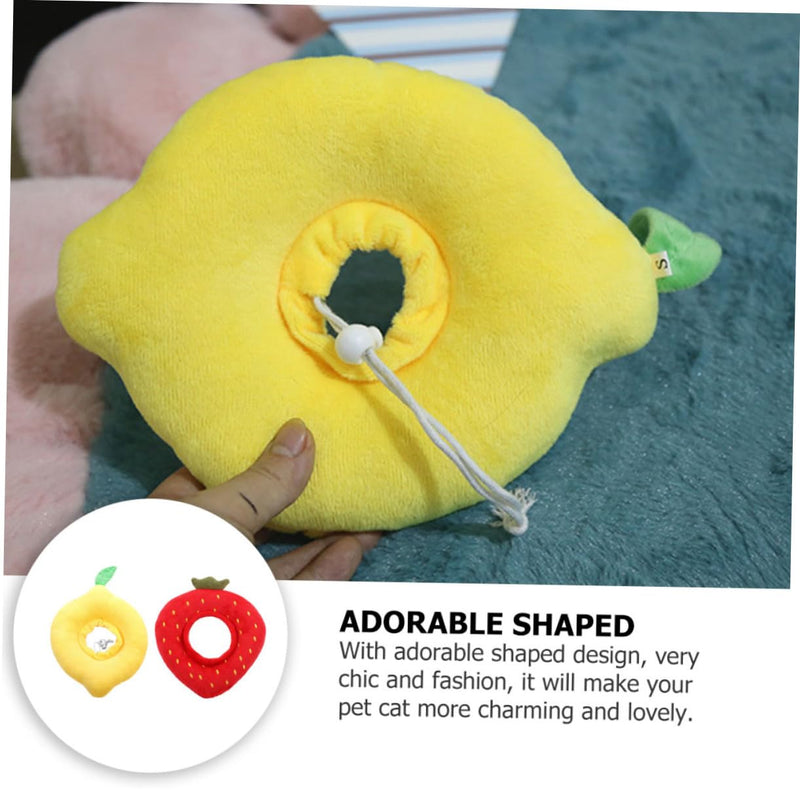 Abaodam 2-Pack Adjustable Soft Cat Neck Collar with Cute Strawberry Lemon Design Elastic Protective Cone for Cats and Small Dogs After Surgery Prevents Scratching and