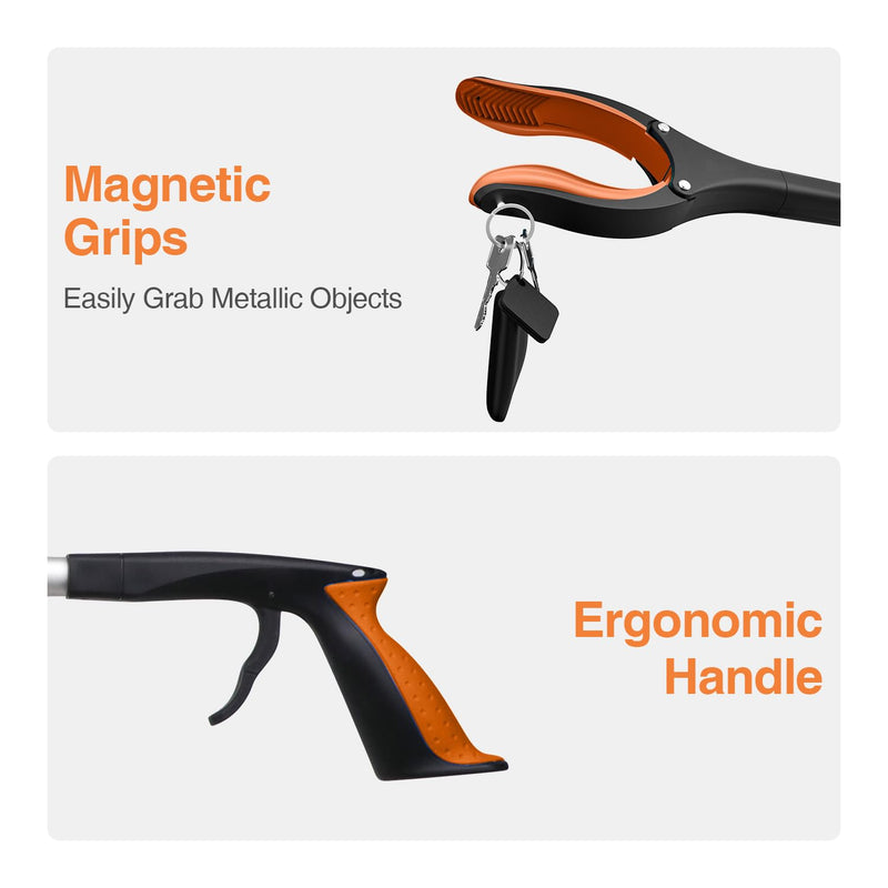 2-Pack Extra Long Grabber Reacher, 32" Foldable Trash Picker Grabber with Strong Magnetic Tip, 90° Rotating Head Trash Gripper, Trash Claw Grabber Tool,Hand Grabber for Reaching Orange - PawsPlanet Australia