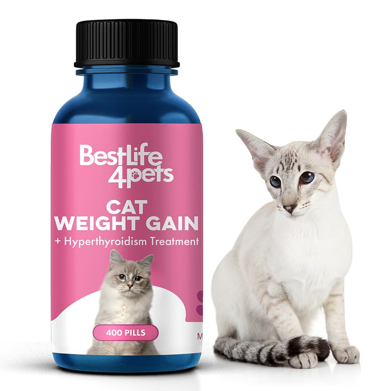 BestLife4Pets Cat Hyperthyroid + Weight Gain Support - Feline Thyroid Supplement for Metabolic Support - All-in-One Thyroid Supplement for Weight Management - Easy to Use Natural Pills