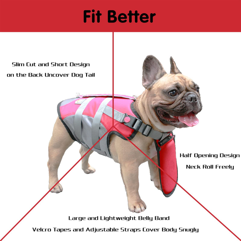 iChoue French Bulldog Life Jacket Vest Saver Swimming with Floating Plate Chin for Frenchie Pug English Boston Terrier (Red, Medium) Medium (Chest 24-28in, 20-30lbs) Red