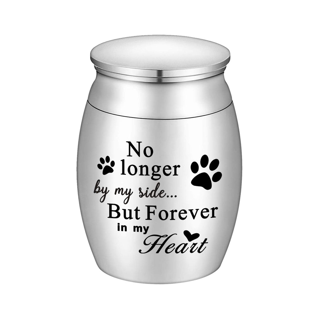 XIUDA 1.57 inches Mini Pet Memorial Small Urns for Dog and Cat Ashes, Stainless Steel Cremation Urn, Pet Paw Print Keepsake Urn for Ashes - No Longer by My Side Forever in My Heart S Silver