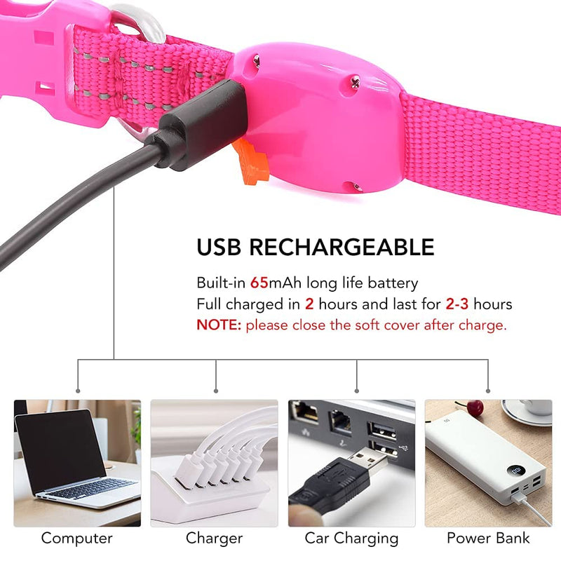 Visinite Light Up Dog Collars, Lighted Dog Collars Rechargeable Waterproof, Dog Glow Collar for Pet Safety Dog Lights Night Walking, Fully Adjustable Led Dog Collar for Small Medium Large Dogs Pink - PawsPlanet Australia