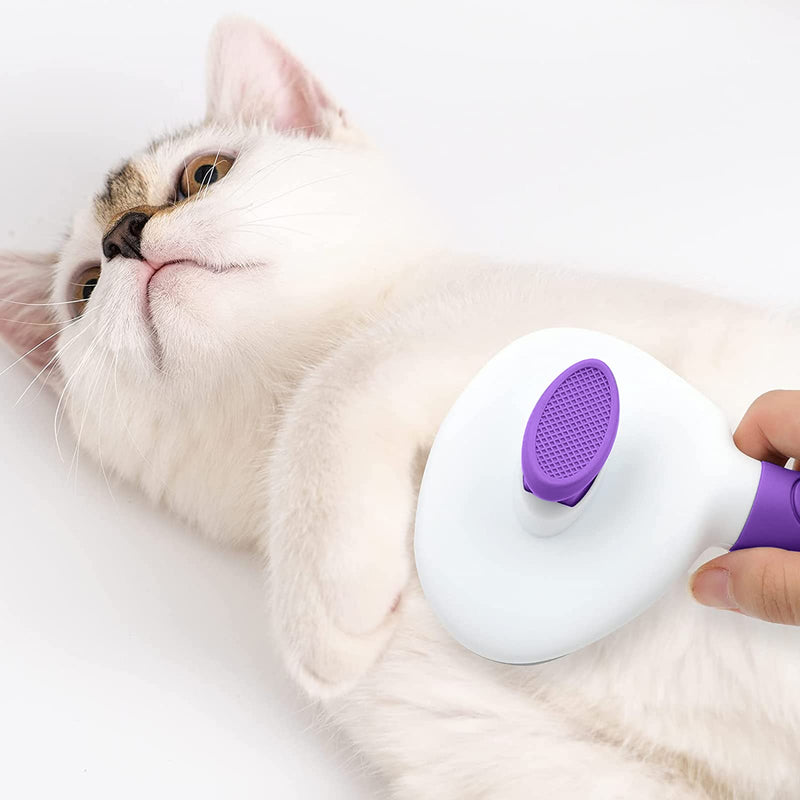Cat Brushes for Indoor Cats, Dog Brush for Shedding with Metal Cat Comb, Self Cleaning Pet Hair Brush with Release Button for Grooming Kitten(Purple) Purple - PawsPlanet Australia