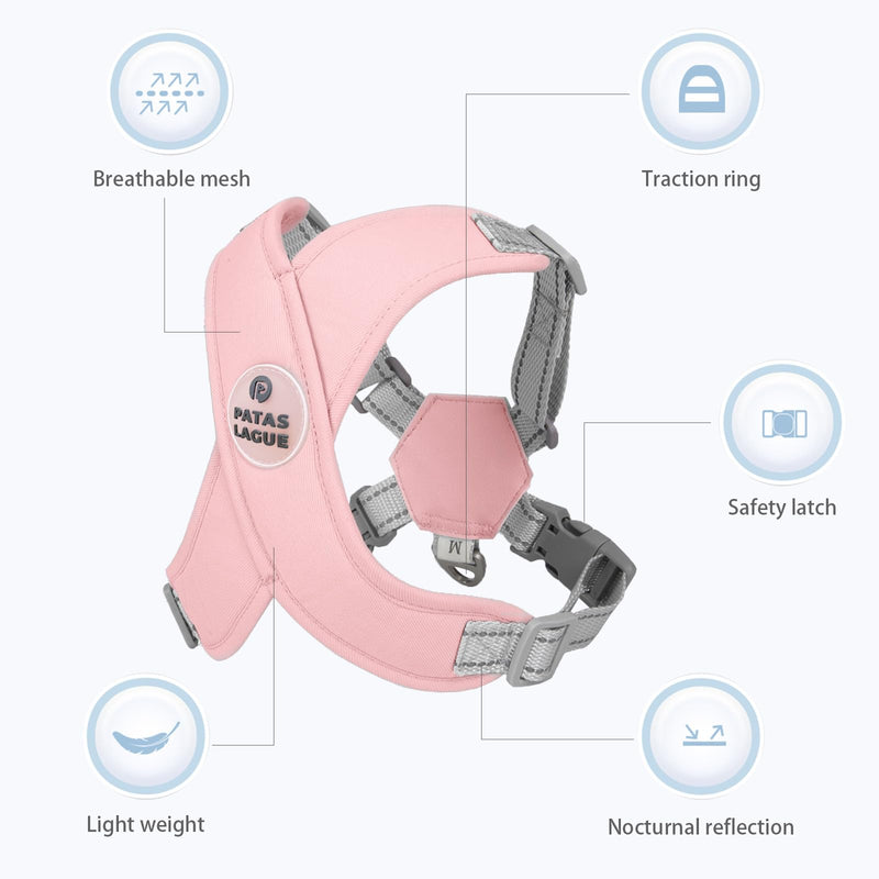 Patas Lague Dog Harness with Leash Set Adjustable Soft Padded Step-in Dog Vest No Choke No Pull Reflective for Small Medium Dogs with Poop Bags and Dispenser, Solid and No-chew, Pink M M (Neck 19.3-23.3'' Chest 22.5-25.6'') - PawsPlanet Australia