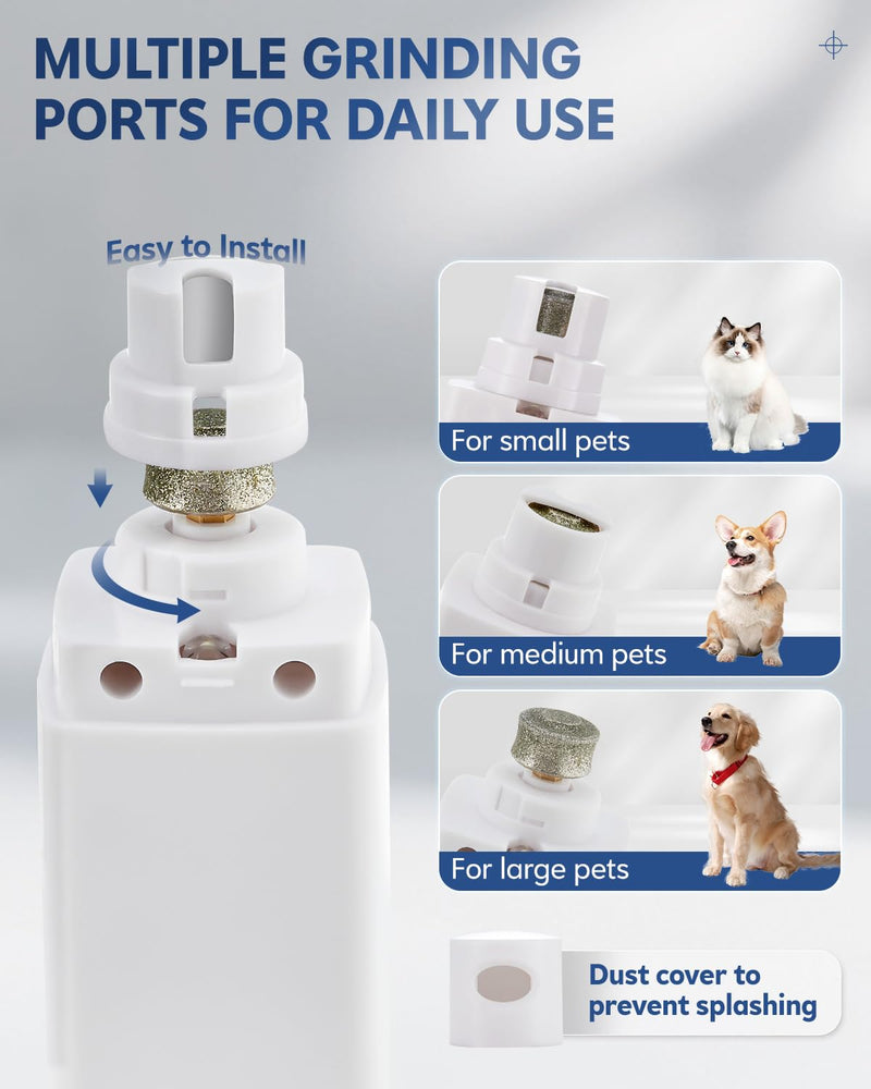 CLIPOP Dog Nail Grinder-Professional 4-Speed Electric USB Rechargeable Pet Nail Trimmer with LED Lights, Quiet/Low Vibration, Painless Paws Grooming & Smoothing for Small to Large Dogs/Cats (White) White - PawsPlanet Australia